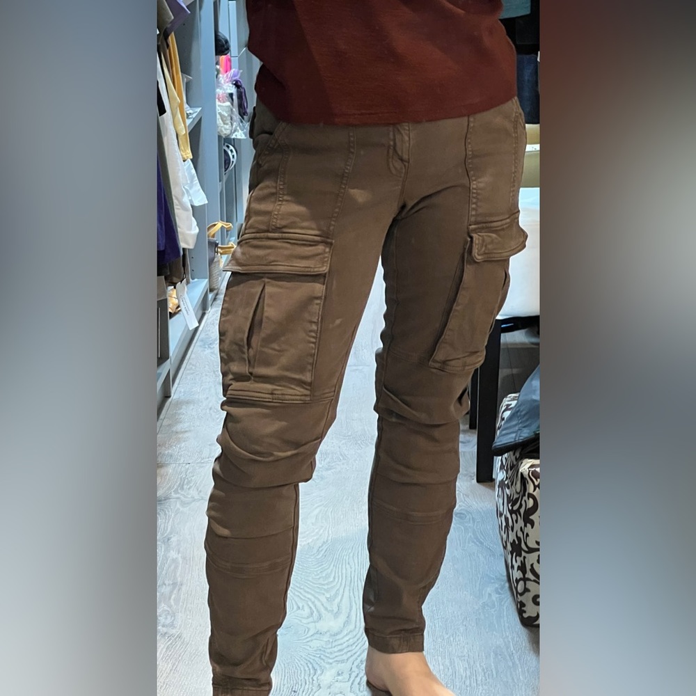 Joie Fatigue Park Skinny High Rise Cargo Pant. Green-Brown, 32 Ankle